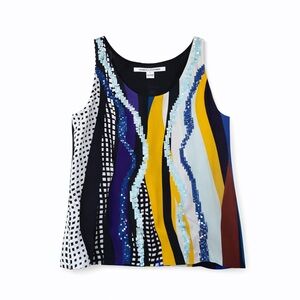 Diane von Furstenberg Sequin Printed Tank Top Multicolor Geometric Size S